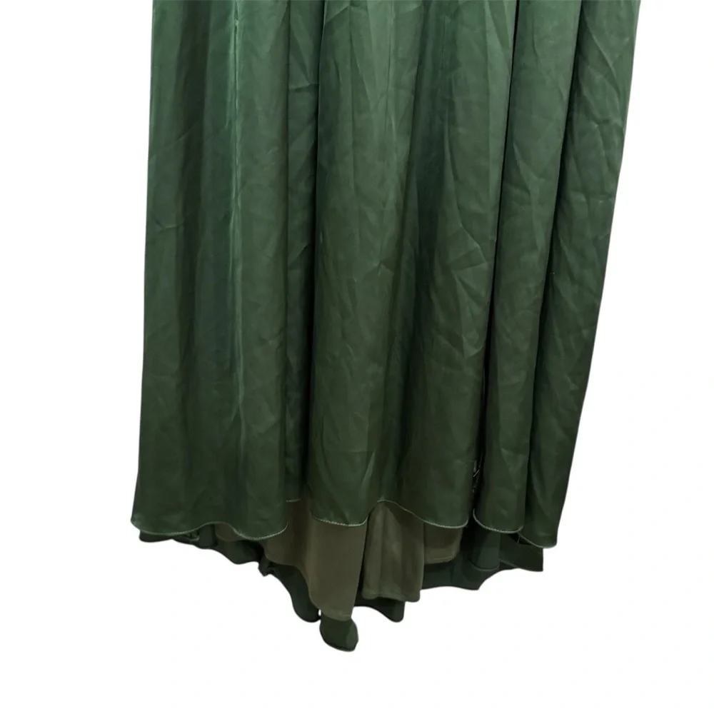 Mac Duggal Satin Puff Shoulder Rhinestone Gown Formal Party Prom #55702 Green 2 - Picture 6 of 15